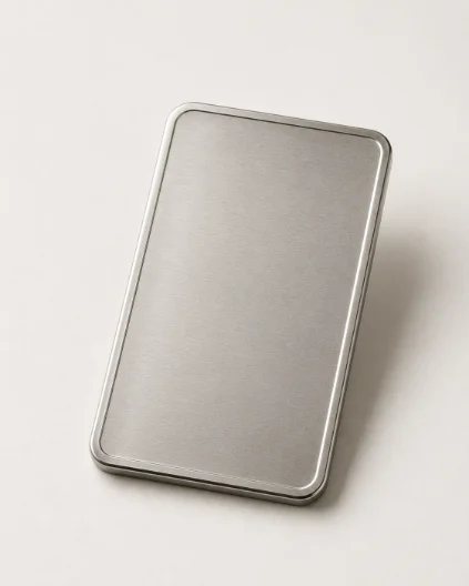 One ounce platinum bar, three-quarter view on a porcelain ground.